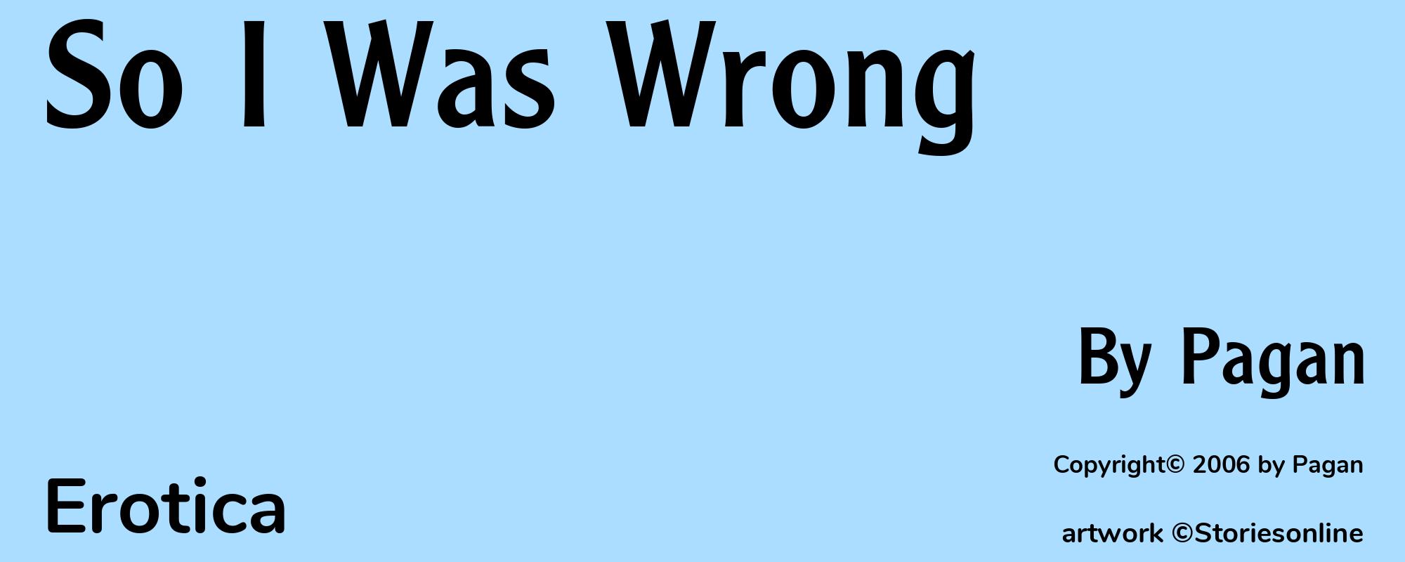 So I Was Wrong - Cover