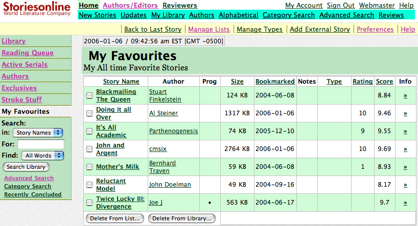 screen shot of a custom list