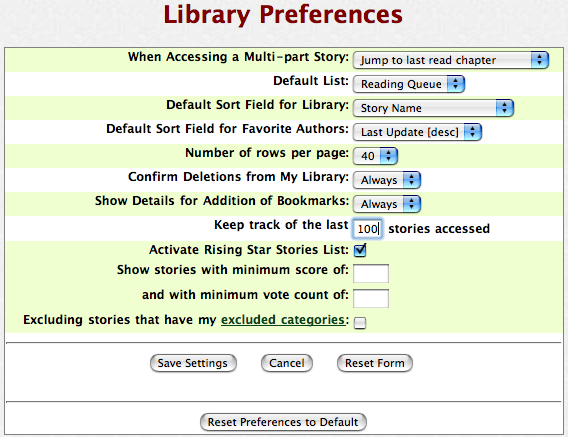 screen shot of the library's preferences pane