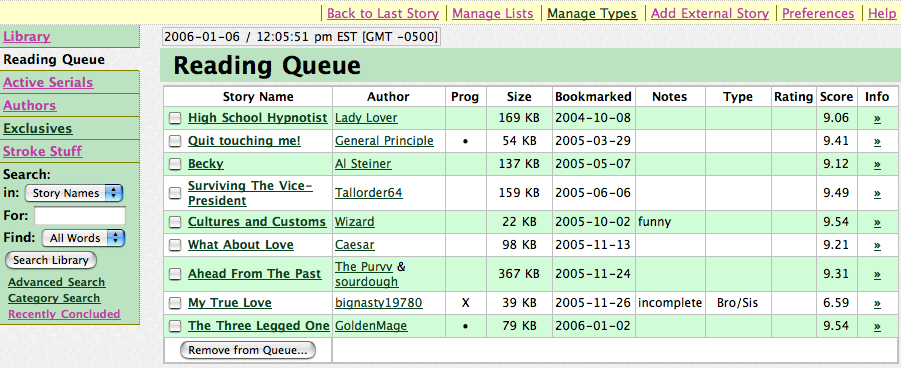 screen shot of the reading queue
