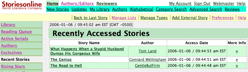 screen shot of the most recent stories list