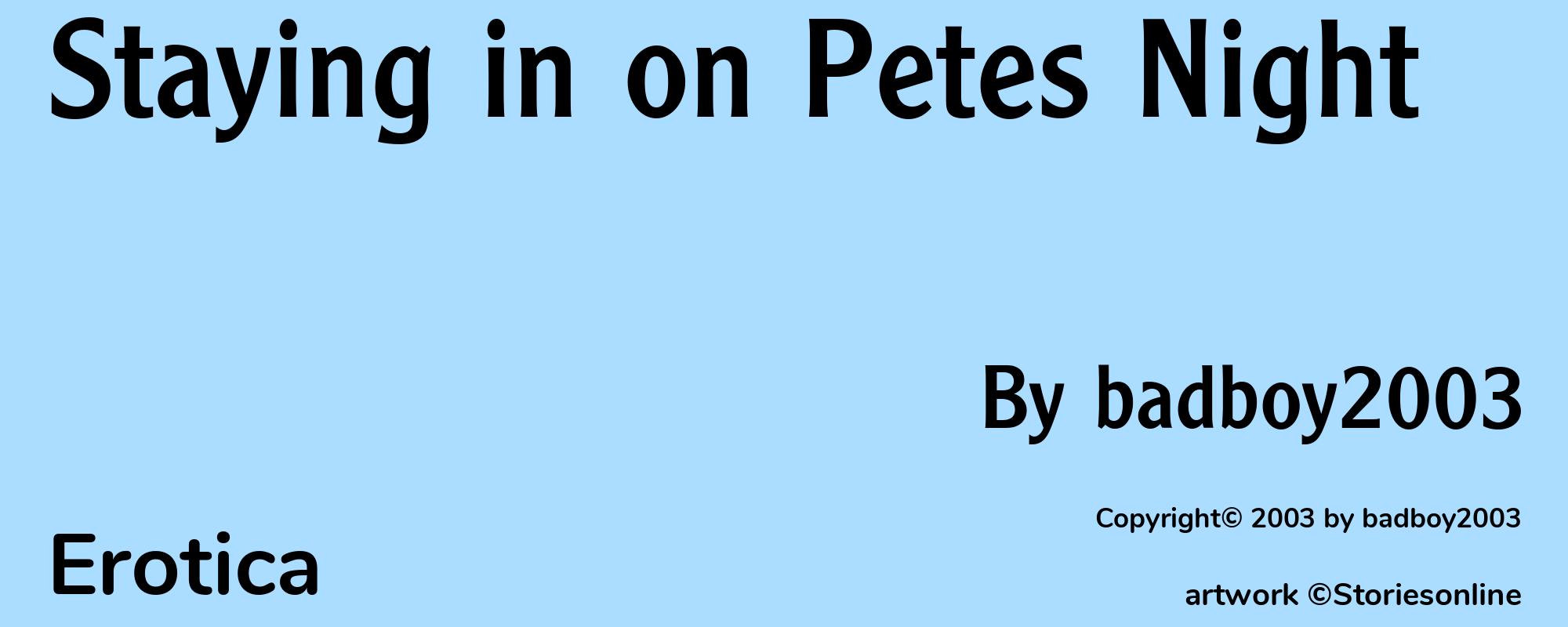 Staying in on Petes Night - Cover