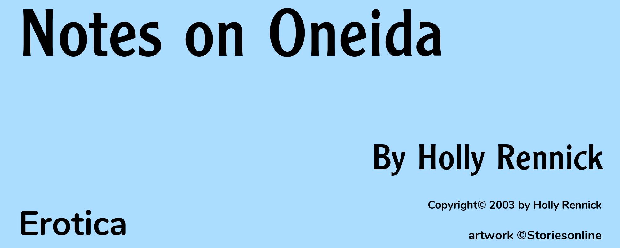 Notes on Oneida - Cover