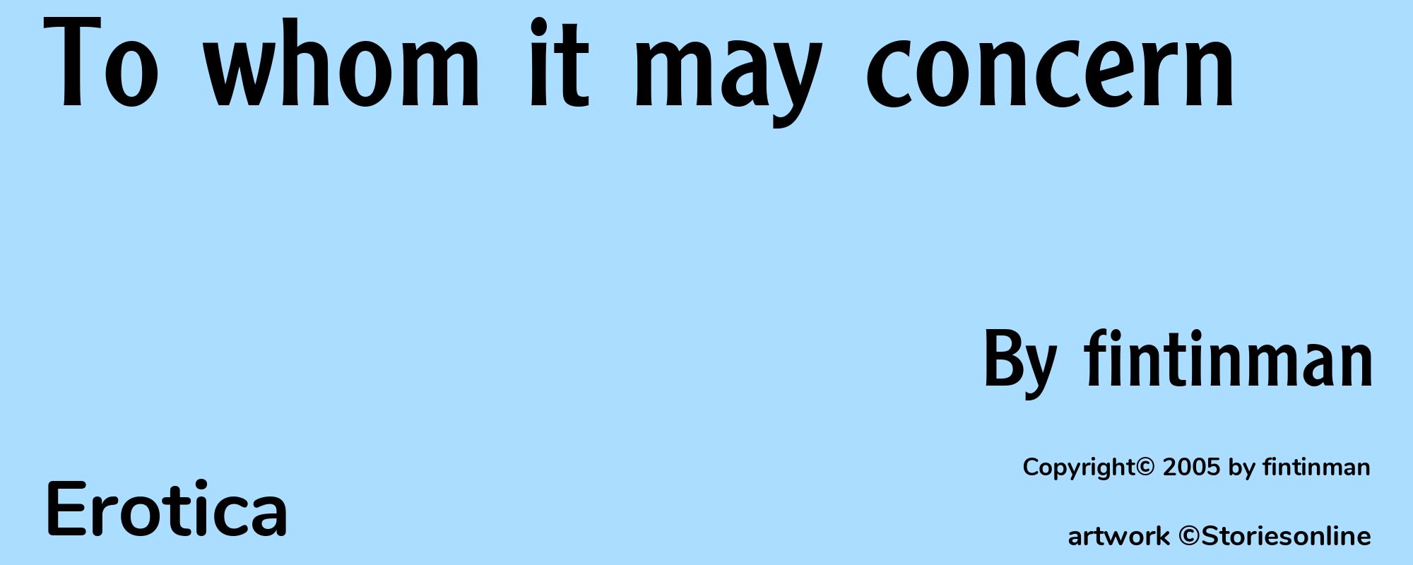 To whom it may concern - Cover