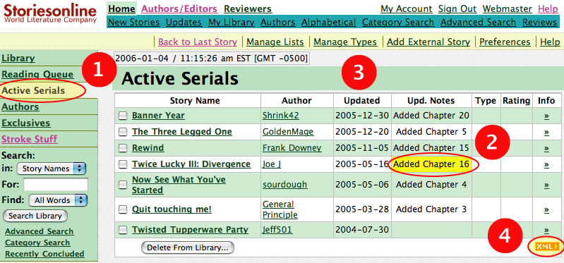 screen shot of the active serials list of the library